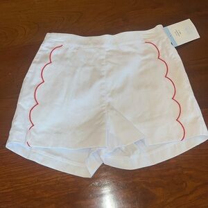 Bella Bliss Girls White Shorts with Red Scallop